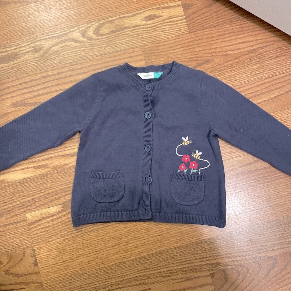 Navy Kids Cardigan with Embroidered Flowers